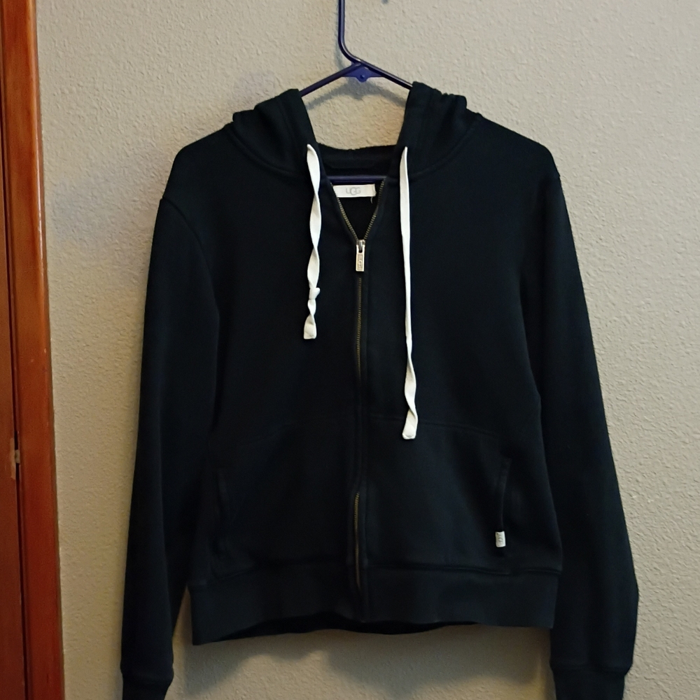 UGG Black Zip Hoodie with White Drawstrings